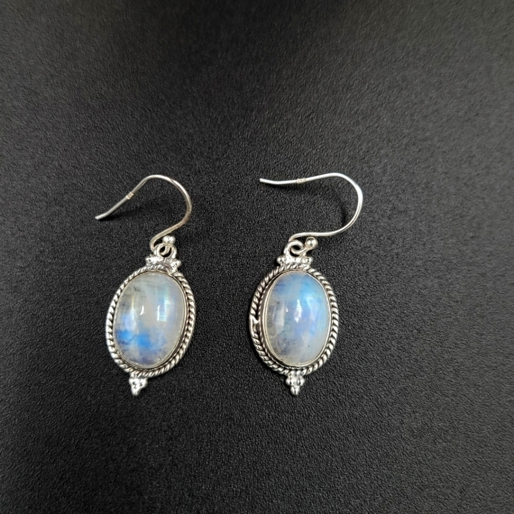 Moonstone Earrings In 925 Sterling Silver